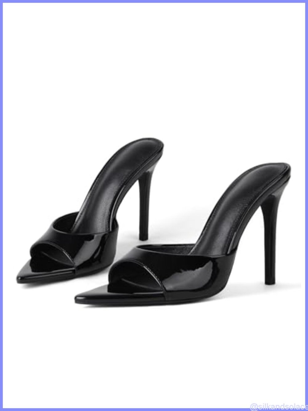 Women's Slip On Stiletto Mule Heels Patent Faux Leather Open Toe Dress Sandals